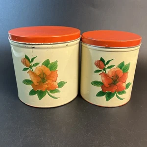 2 verschachtelte Metall Kanister Blumenmuster Vintage 50er Jahre Bauernhaus MCM Mohnblumen - Bild 1 von 8