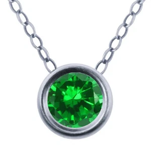 14K White Gold Simulated Emerald Pendant Necklace For Women (0.84 Cttw, - Picture 1 of 1