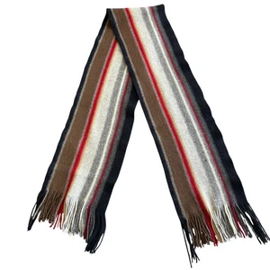 Sciarpa William Brunton maglia a mano Scozia lana di agnello nero grigio marrone rosso 66" x 8" - Foto 1 di 6