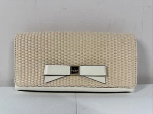 KATE SPADE Montford Park Straw Keira Bow Clutch Purse Cream Natural Leather Bag - Picture 1 of 11