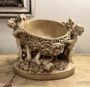 Vtg MARWAL Chalkware Statue Cherub-Roses-Pedestal Bowl French Italian Compote - Picture 1 of 24