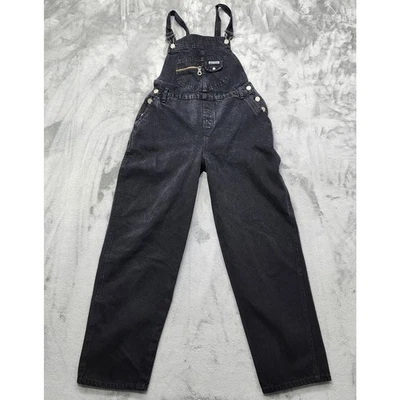 Vintage Kris Evers Overalls Womens 11 Juniors Black Denim Bib Suspender Slim Leg - Image 1 of 4