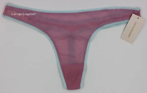 Neu mit Etikett OnGossamer 3512 "Hip G" niedriger Netz-Tanga, pink/hellblauer Besatz, L/XL - Bild 1 von 5