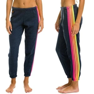 Sudadera Aviator Nation 5 Rayas Brezo Azul Marino Neón Arco Iris Mujer Pequeña Jogger - Imagen 1 de 11