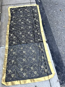 Sciarpa/sciarpa vintage cache rete nera con bordo oro con disegno foglia dorata - Foto 1 di 5