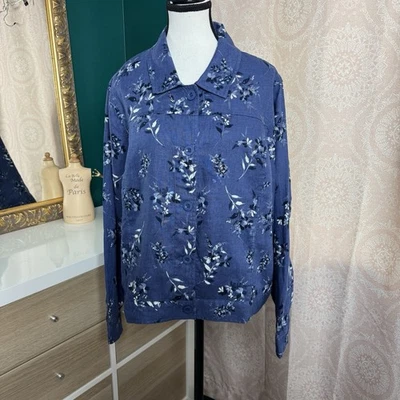Chaqueta Coldwater Creek Nueva Sin Etiquetas Spring Impressions Lino Botón Azul Floral Talla XL Foto 1 de 4