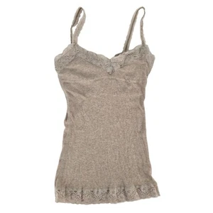 Vintage Abercrombie and Fitch hellbraun Y2K geripptes Babydoll Tank Rop liegend Spitzenborte - Bild 1 von 8