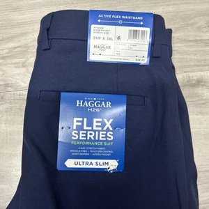 Haggar H26 Men's Flex Series Ultra Slim Suit Pants - Midnight Blue 4 way Stretch - Picture 1 of 4