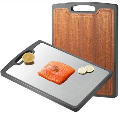 Tabla de cortar doble cara titanio GR1 y ébano 15” con canal para jugos, Nuevo Foto 1 de 4