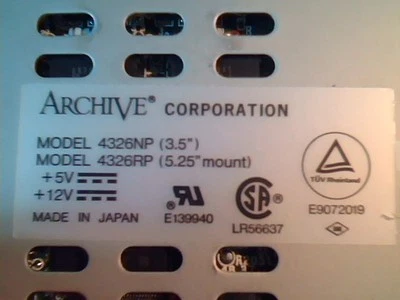 SCSI DAT Tape Drive Archive Corporation 4326NP 4326RP PAC05815 R28952-551 Rev D - Image 1 of 4