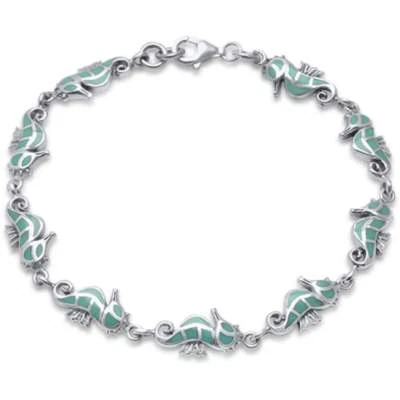 Turquoise SeaHorse .925 Sterling Silver Bracelet 7" - Image 1 of 2