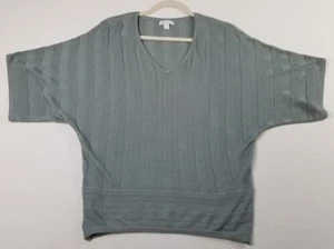 NY&Co Sweater Women's M Medium Gray V Neck Short Sleeves Band Hem Stretch Knit - Picture 1 of 10