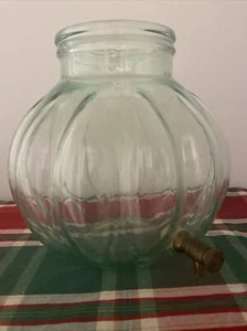 Vintage SVE Green Glass Beverage Pumpkin Jar With Spigot Made in Italy "NO LID" - Picture 1 of 9