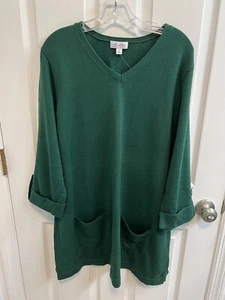 Denim Co XL A235302 XL 3/4 Tab Sleeve Long Green Sweater Front Pockets New - Picture 1 of 10