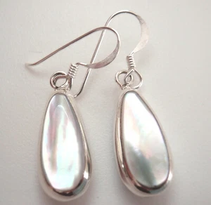 Reversible Mother of Pearl and Simulated Turquoise 925 Sterling Silver Earrings - Picture 1 of 4