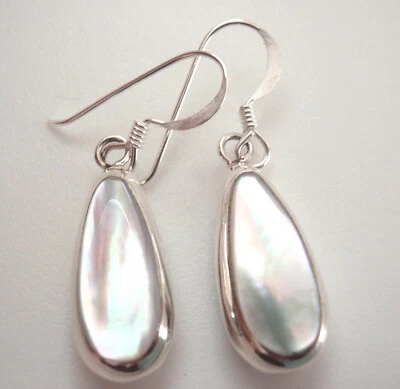 Reversible Mother of Pearl and Simulated Turquoise 925 Sterling Silver Earrings - Image 1 of 4