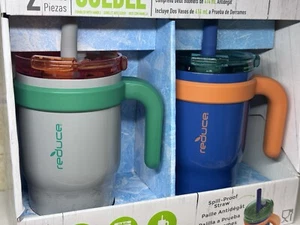 Reduce 2 Piece Coldee Spill-Proof Tumblers With Handle & Straw 14 Oz - Picture 1 of 8