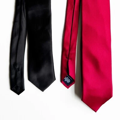 FLAWED Lot Of 2 Classic Solid Neck Ties Stafford & JF J. Ferrar Red & Black - Image 1 of 4