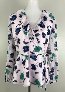 Top envolvente con volantes florales Ann Taylor rosa floral gasa peplum ropa de trabajo para mujer MED - Imagen 1 de 4