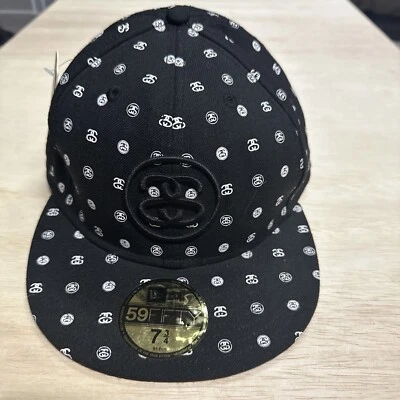 Gorra Stussy New Era 59Fifty sombrero negro 100% lana 7 3/4 sombrero Foto 1 de 4