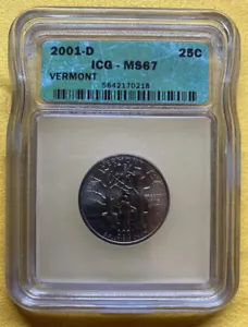2001-D Vermont State Quarter Coin ICG Graded MS67 25C - Picture 1 of 2