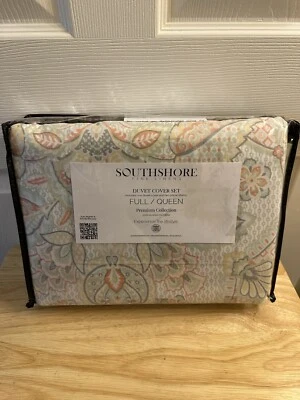 SouthShore Fine Linens Coral Gray White Floral Full/Queen Duvet Cover Set 3Pc - Image 1 of 4