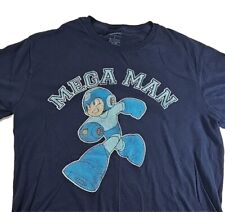 Mega Man Capcom Graphic T-Shirt Mens L Medium Navy Crew Neck Tee Distressed Art