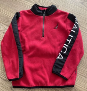 Boys Red Black NAUTICA Henley Zip Fleece Long Sleeve Pull over - Size 5 - Picture 1 of 6