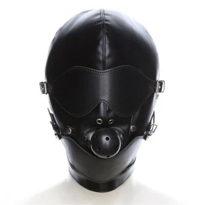 Adult unisex PU Leather,Black Sexy Leather Mask, Gimp Head Harness - Picture 1 of 4