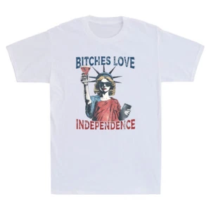 Bitches Love Independence Funny 4th Of July Vintage Men's Short Sleeve T-Shirt - Picture 1 of 4