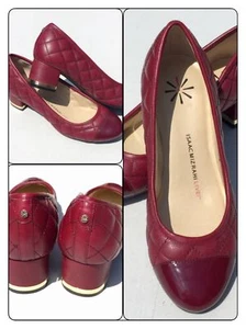 Isaac Mizrahi 'Kaley' Heels Dark Red Quilted Leather Cap-toe Pumps 8 M - Picture 1 of 1