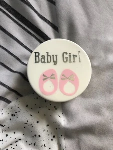 Baby Girl ceramic tin cream box pink silver Remember items memory Feet small - Picture 1 of 11