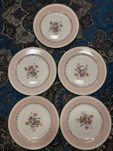 VTG Homer Laughlin 5 Egg Shell Georgian Plates Pink Floral Bread Salad Dessert - Picture 1 of 3