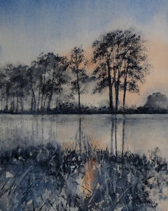 Original Watercolor Painting Landscape  Signed "Yanni" Self-representing - Picture 1 of 1