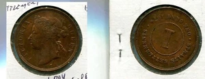 1874 H STRAITS SETTLEMENT ONE CENT COIN F VF 6994N - Picture 1 of 1