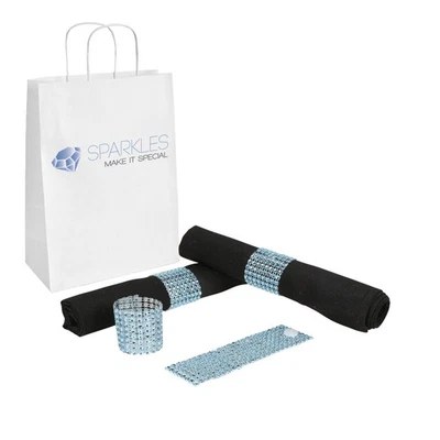 100 Light Blue Rhinestone Napkin Rings - 8 Row Reusable Fasteners - Image 1 of 4