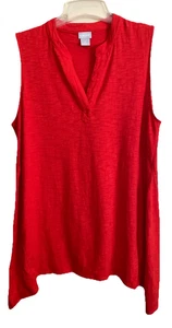 Chico's rotes strukturiertes ärmelloses Top Pullover V-Ausschnitt Lagenlook Shirt Gr. 2 - Bild 1 von 10