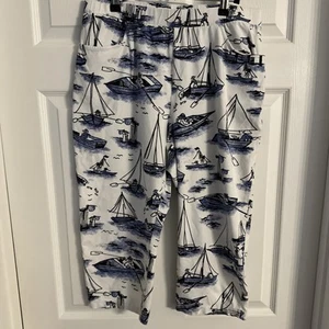 Chico's Weekends Boat Print Cropped Pants Size 1 (8) Elastic Waist And Pockets - Picture 1 of 11