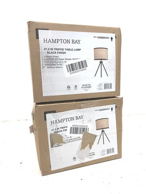 LOT OF 2 Hampton Bay 21.5 in. Black Fortston Tripod Table Lamp - Image 1 of 2
