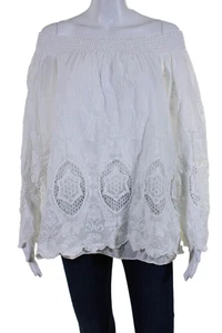 Saks Fifth Avenue Womens Embroidered Crochet Detail Blouse White Size Small - Picture 1 of 4