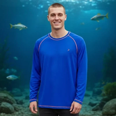 Reel Legends XXL Mens Long Sleeve Fishing Shirt Marlin Blue Orange Trim - Image 1 of 4