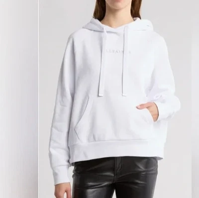 Sudadera con Capucha AllSaints Talon Algodón Blanco Crujiente Plata Brillo Logo Pullover NUEVOX Foto 1 de 4
