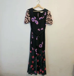 Impresionante Vestido Floral Estampado Animal Leopardo Baile Talla UK 10 - Imagen 1 de 7