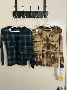 NWT Carters Boy Pajamas Bundle Brown Forest Green Stripes Size 5 - Picture 1 of 7