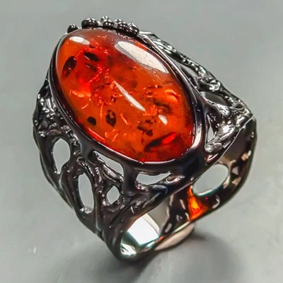 Anillo Vintage 8 quilates Ámbar Natural Anillo Plata de Ley 925 Talla 8/R445973 Foto 1 de 4