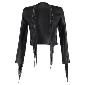 Balmain Fringe Cropped Jacket in Black Leather - Picture 1 of 3