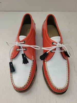 Mocasín Weejun Vintage Años 50 Estilo Naranja/Rojo Blanco Penny Suela de Cuero Talla 7 Foto 1 de 4