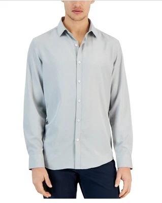 Camisa masculina Alfani poliéster sólido com botões casual cinza urze tamanho pequeno - Imagem 1 de 4