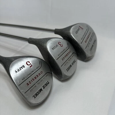 Juego de maderas de gran tamaño modelo Tour 1 driver, 3 cucharas, 5 ejes de acero Baffy True Temper Foto 1 de 4
