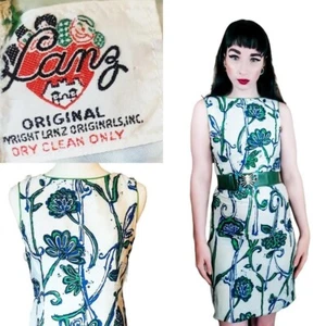 Vintage 1960s Lanz Original Psychedelic Wiggle Flower Midcentury Mini Dress - Picture 1 of 6